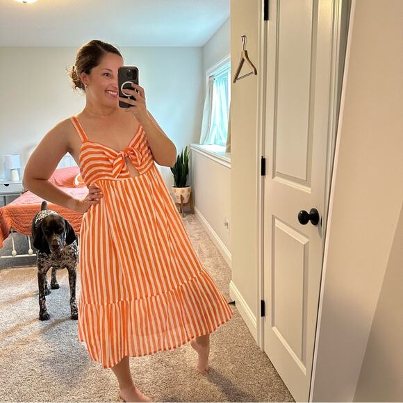 Tuckernuck Oliphant Orange White Cotton Striped Maxi Dress Large - Picture 2 of 15
